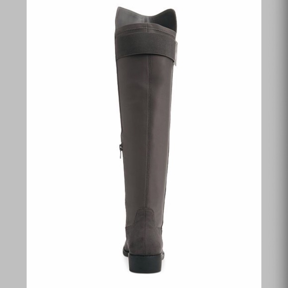Gray Vegan Suede Tall Over The Knee Riding Boots - Picture 3 of 8